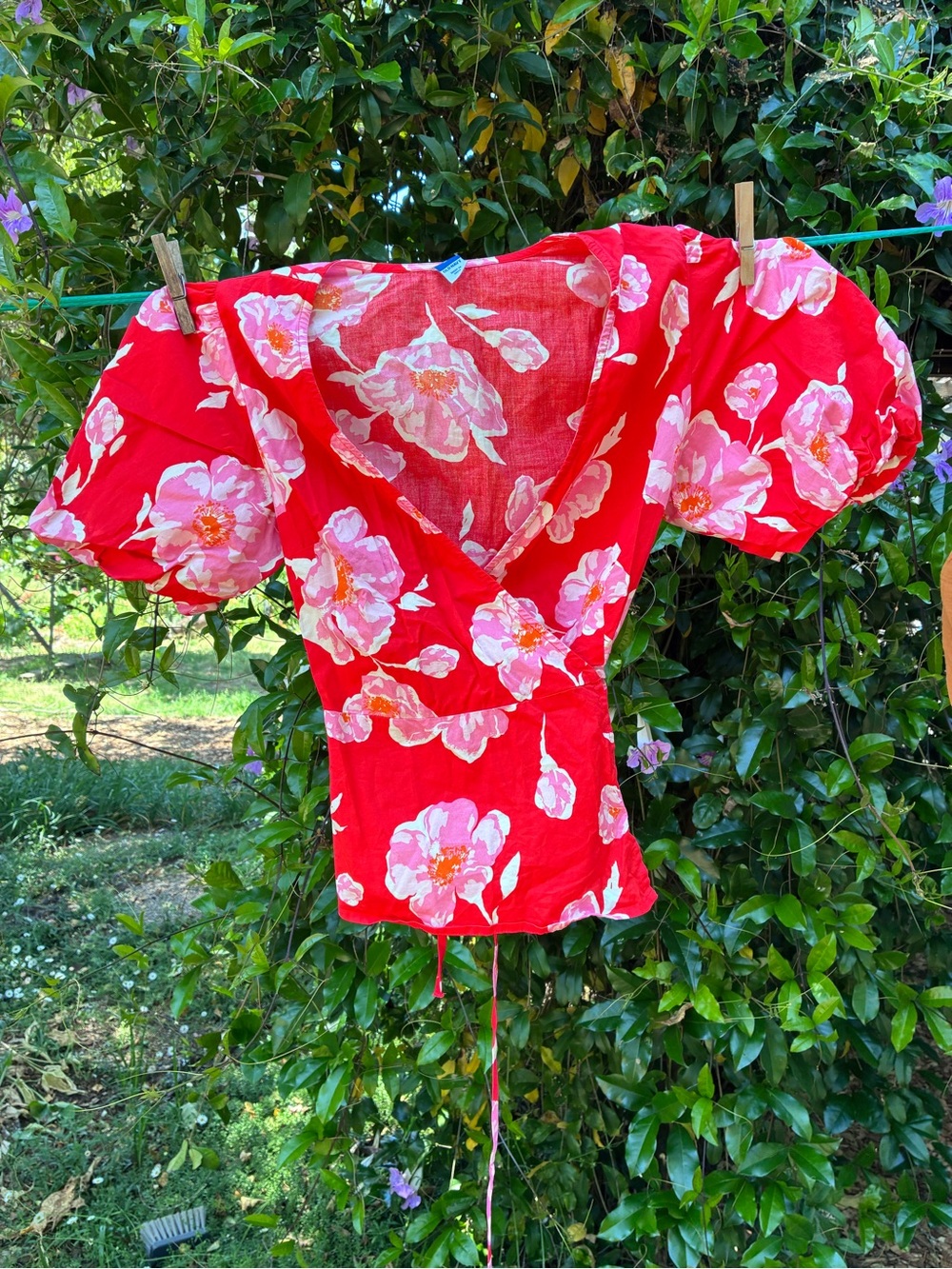 Old Navy Red Floral Puff-Sleeve Wrap Blouse